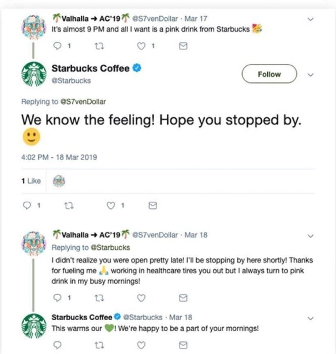 Starbucks Coffee replies on Twitter
