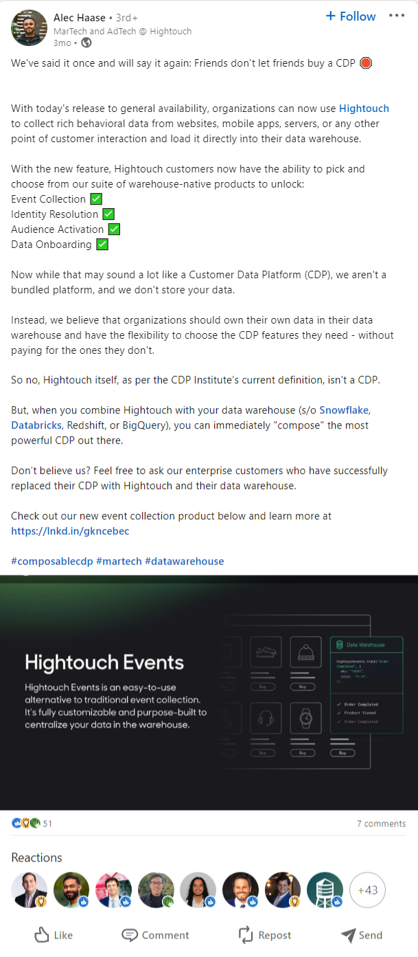 Hightouch, partners with product evangelists and engineers