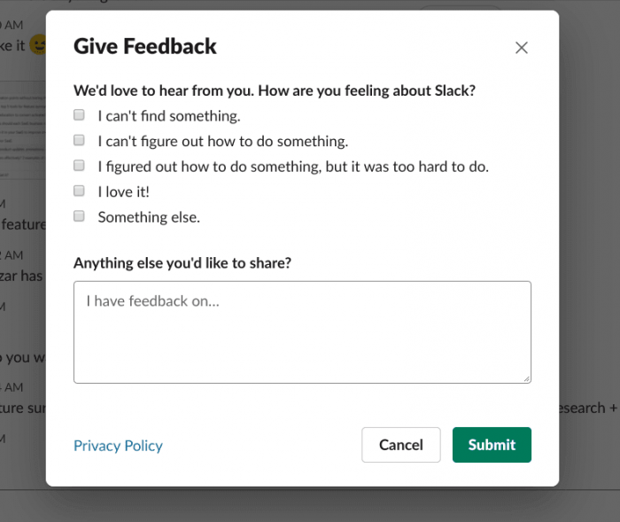 Slack feedback survey