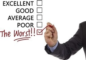 Tick placed in a new hand written "the worst" checkbox on customer service satisfaction survey form