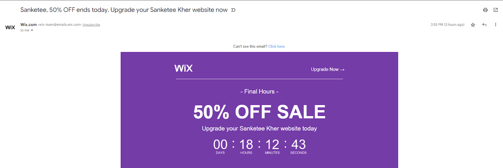 Wix is a stellar example of personalized email marketing