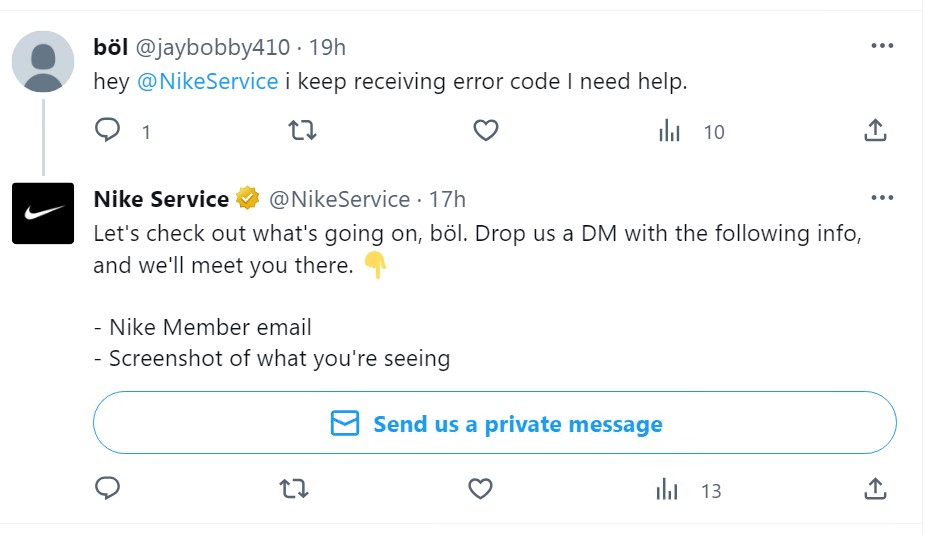 Nike customer service response