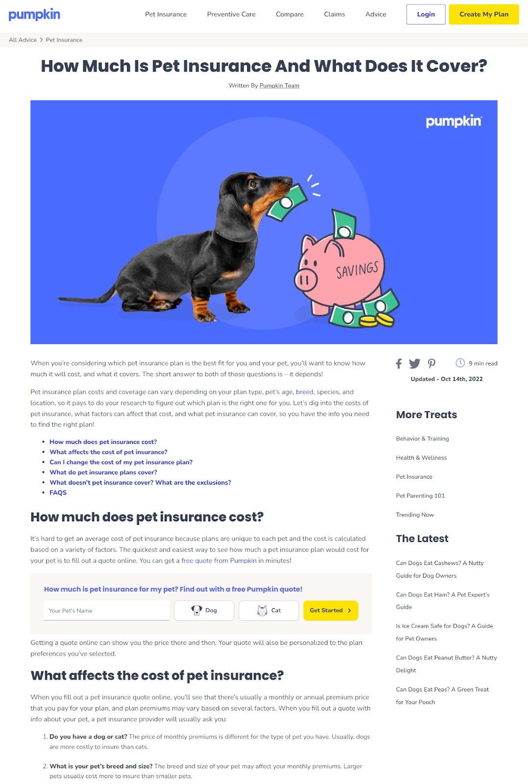  cost of pet insurance